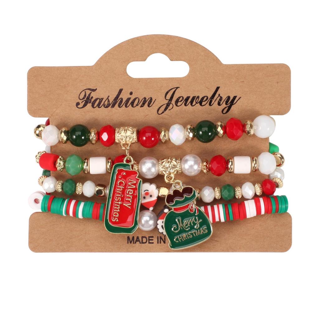 Christmas Charm Bracelet with Snowman, Tree, Santa, and Deer Pendants
