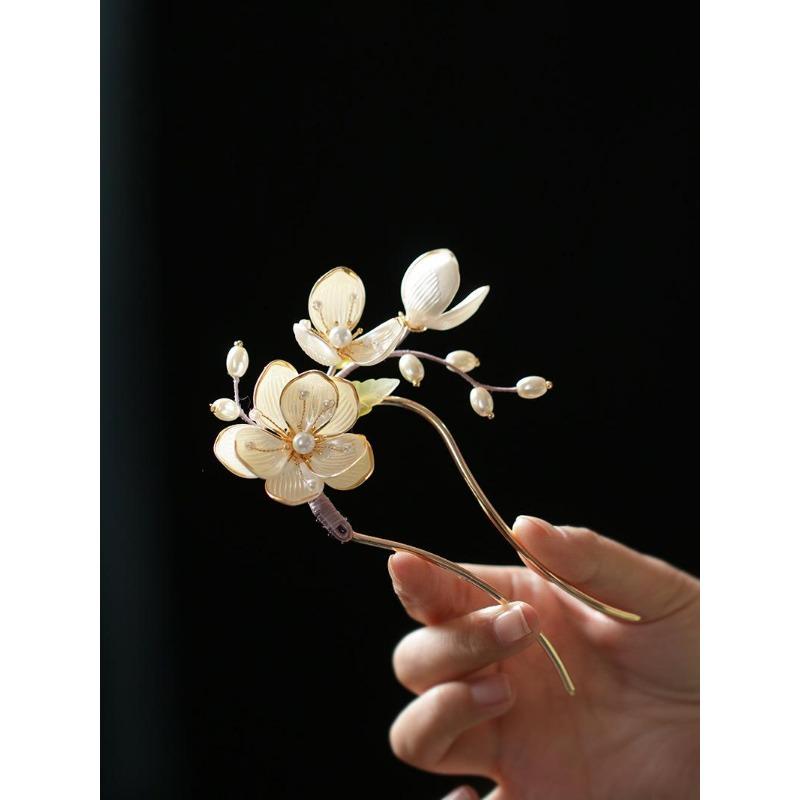 U Shape Peony Hairpin For Women Vintage Chinese Style Flower Hair Stick Handmade Metal Jewelry Hair Accessory Hanfu Hair Comb