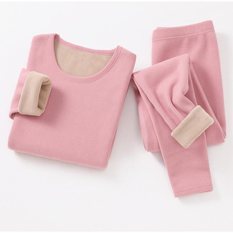 Зимний круглый вырез термобелье женский толстый теплый комплект с длинным рукавом — фото 11