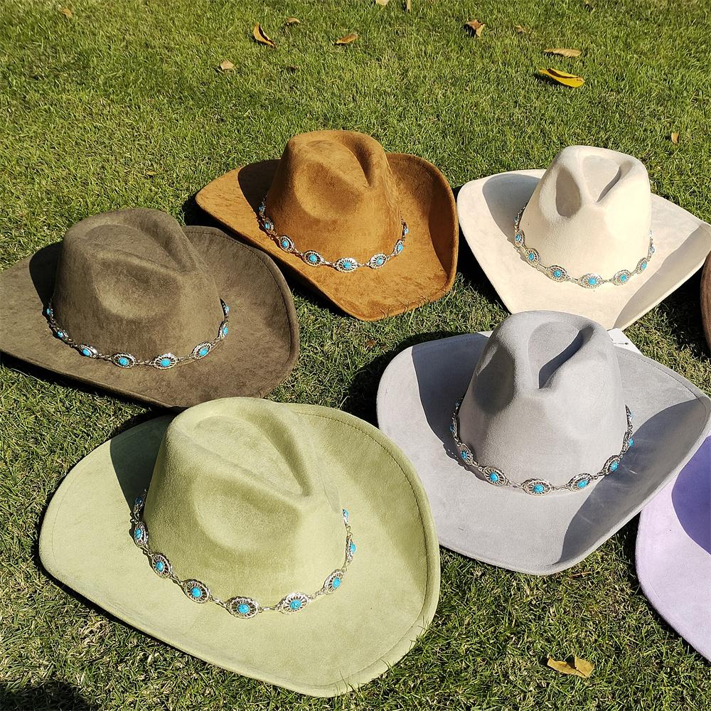 2024 Western Wildleder 9,5 cm breite Krempe Cowboy Fedora Hut Herren und Damen Cowboyhut Mode Reise Partyhut Klassischer Sombrero Vaquero