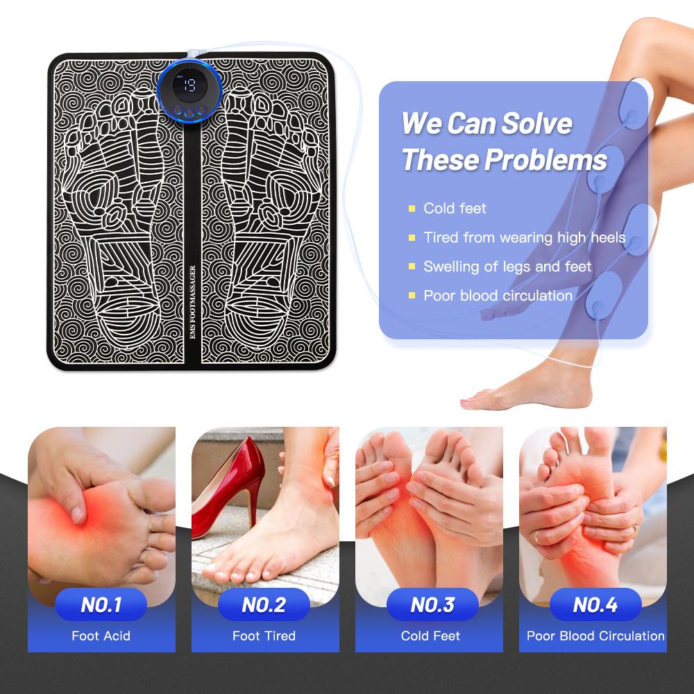 EMS Electric Foot MassagingTool Mat Tens Muscle Stimulator Folding Foot Cushion Pad Pulse Acupuncture Pain Painrelief Blood Circulation