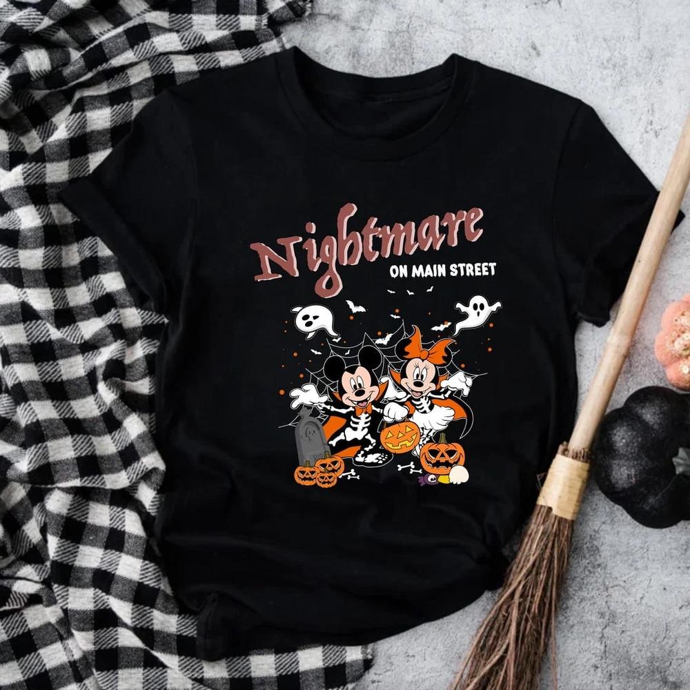 Mickey Mouse Halloween Ghost Nightmare On Main Street Black Tshirt S