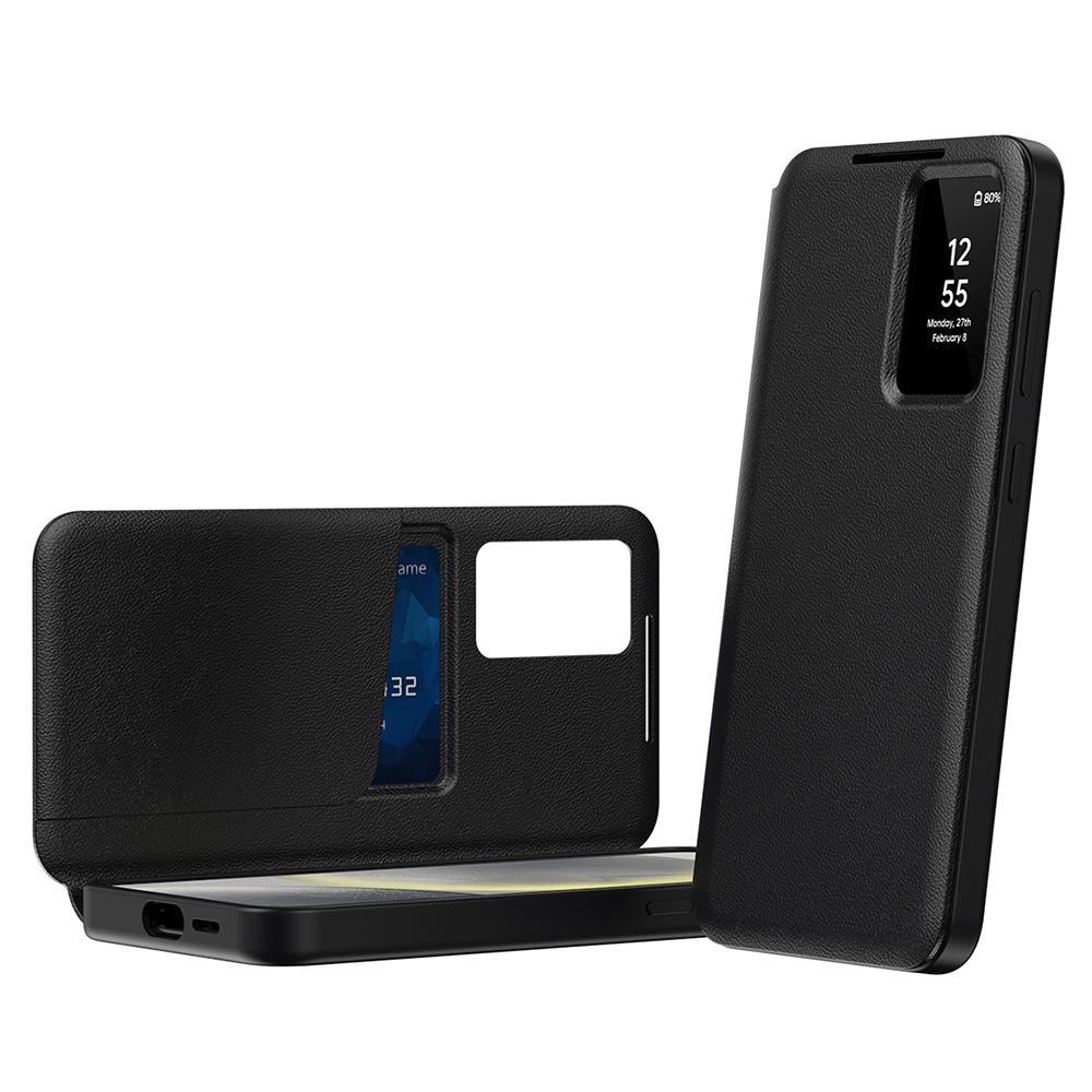 For Samsung Galaxy S24 FE Deksel med Kortholder Smart Visningsvindu Lær Telefondeksel