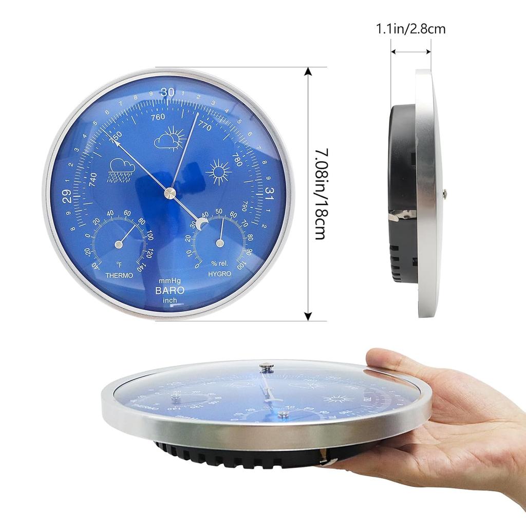 Stazione Meteo Analogica 3-in-1 Barometro Termometro Igrometro Montabile a Parete Strumento Meteo Meccanico per Interni Esterni per CasaGiardino Ufficio Pesca