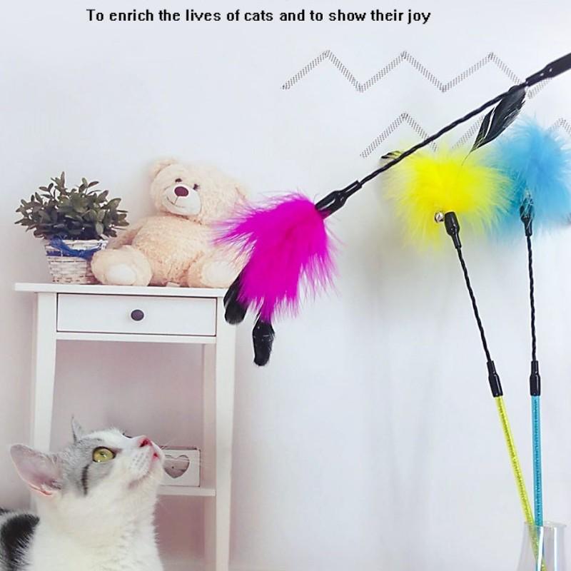 Cat Toy Feather Cat Toys Interactive Long Handle Cats Teaser Stick Bite Resistant Feather Toy for Cats Sticks Toy Pet Supplies