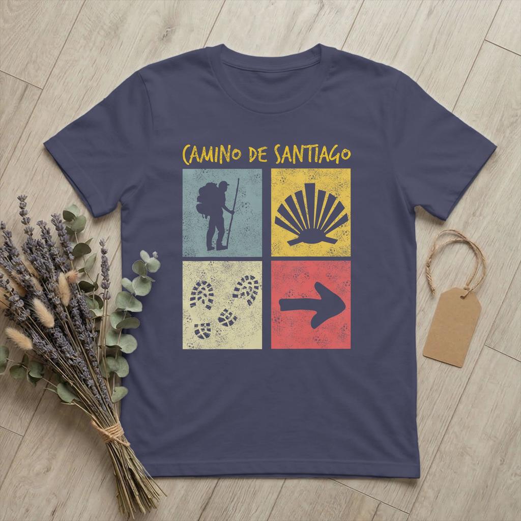 Camino de Santiago Cammino di San Giacomo T-shirt Unisex Buon Cammino T-shirt Vintage Manica Corta Girocollo T-shirt Cotone Merchandising Estivo