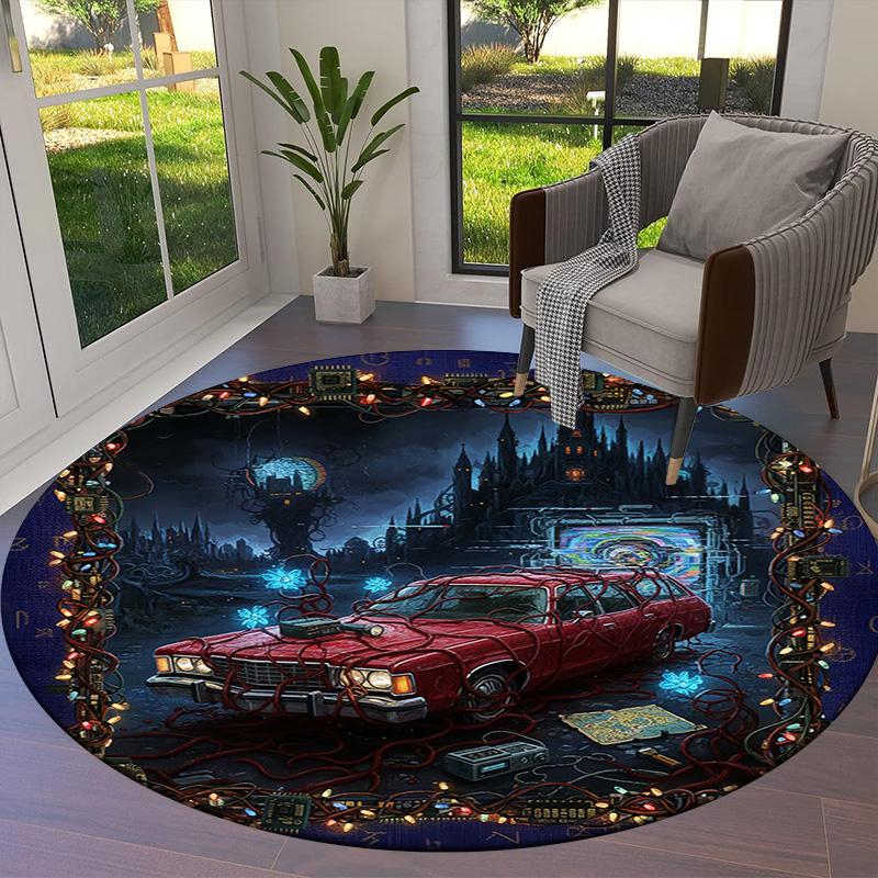 Vortex Crossing Gate Round Area Rug,Carpet Rug for Living Room Bedroom Sofa Playroom Decor,Non-slip Floor Mat