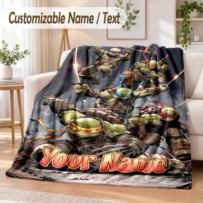 Teenage Mutant Ninja Turtles Custom Name Flannel Throw Blanket Soft Warm for Sofa Bed Indoor Home Use