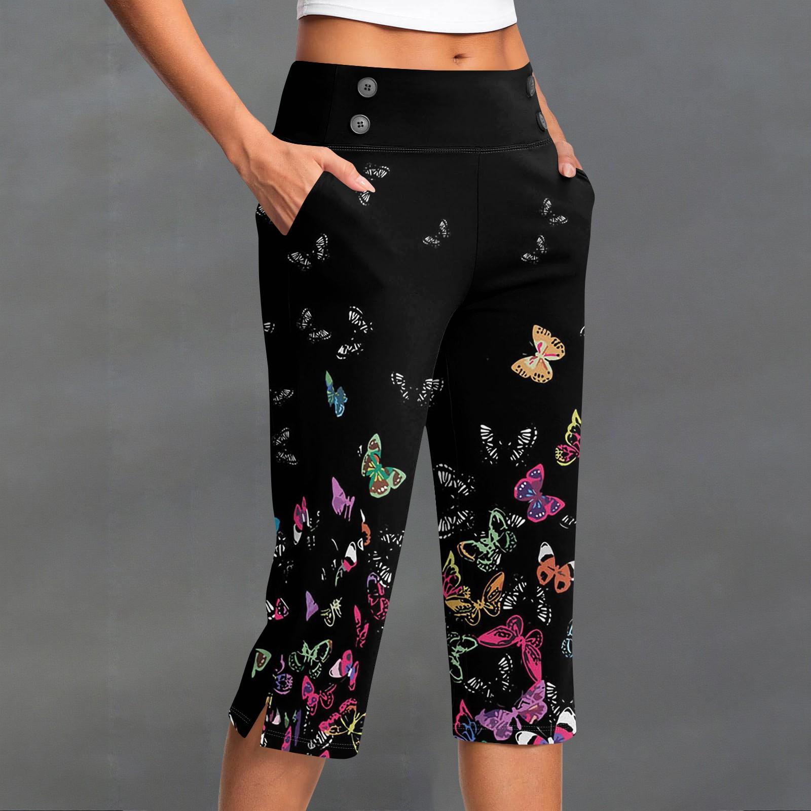 

Женские винтажные брюки с цветочным принтом, на пуговицах, с карманами, с разрезом, с высокой талией, спортивные, для йоги, повседневные XXL