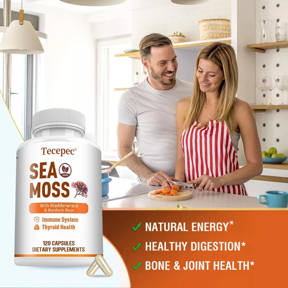 Premium Sea Moss Capsules with Bladderwrack and Burdock Root for Immune and Thyroid Support 120 Capsules