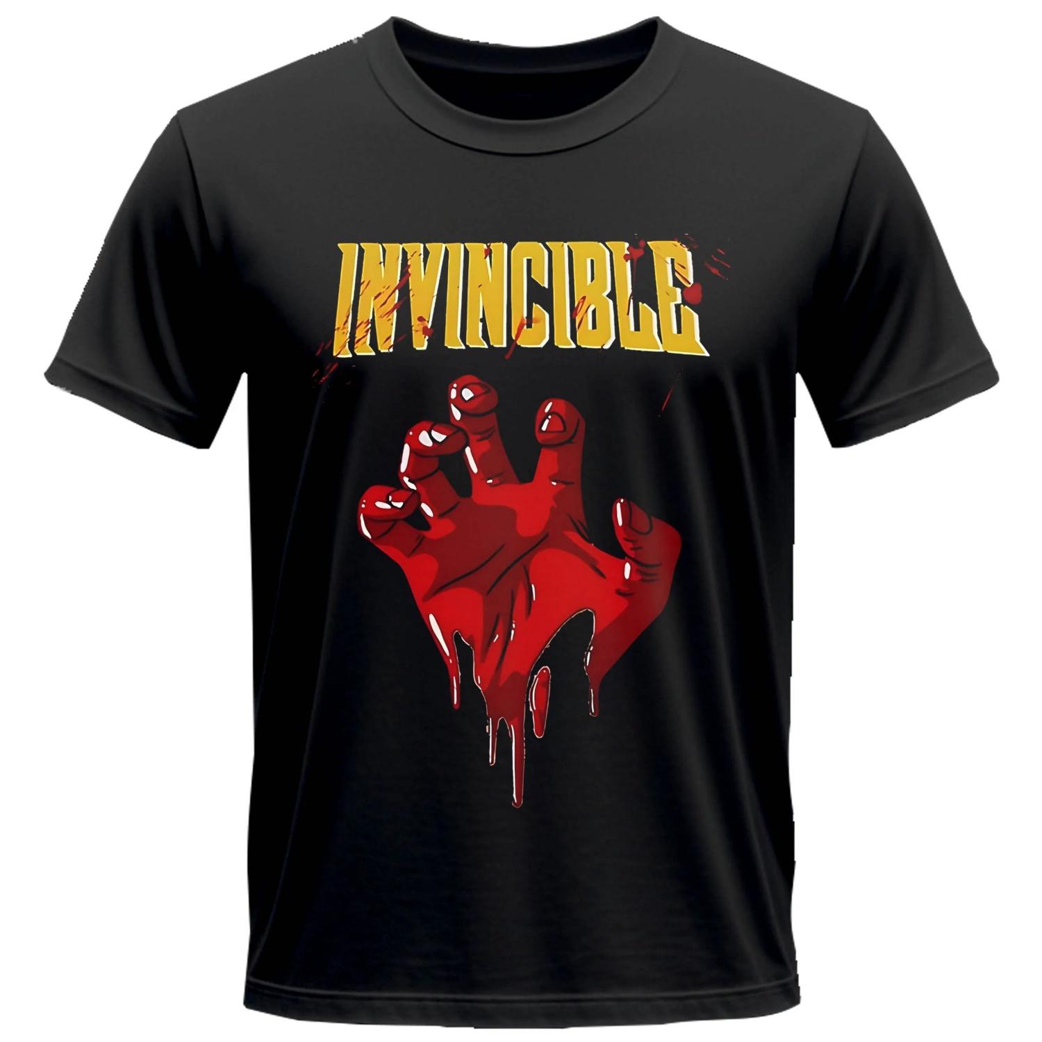

2025 Invincible bloody hand T-Shirts Invincible Men Women Anime 100% Cotton T Shirt Round Collar Short Sleeve All Seasons Tops XXXXXL чорний