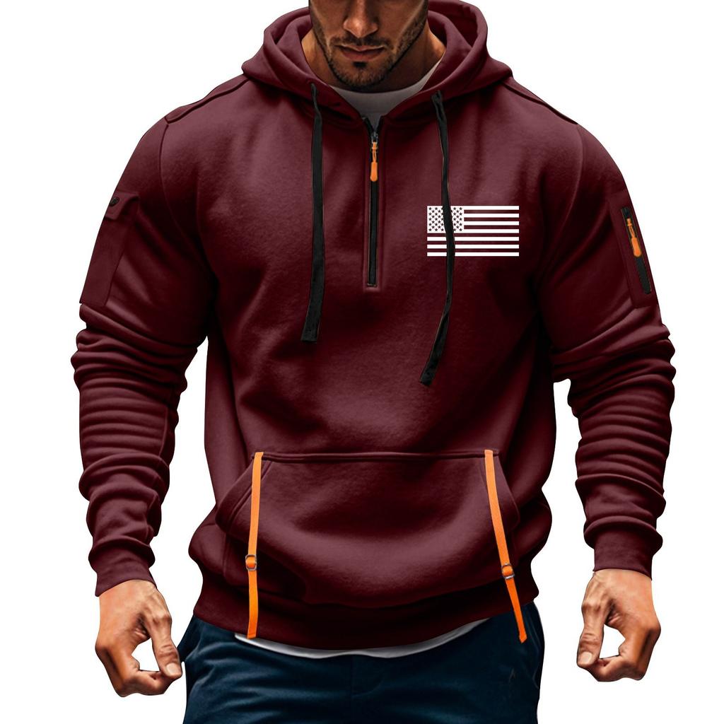 Men's Printed Sweatshirt Hoodie Zipper Arm Pocket Cardigan Men's Sports Large Size Casual Hoodie