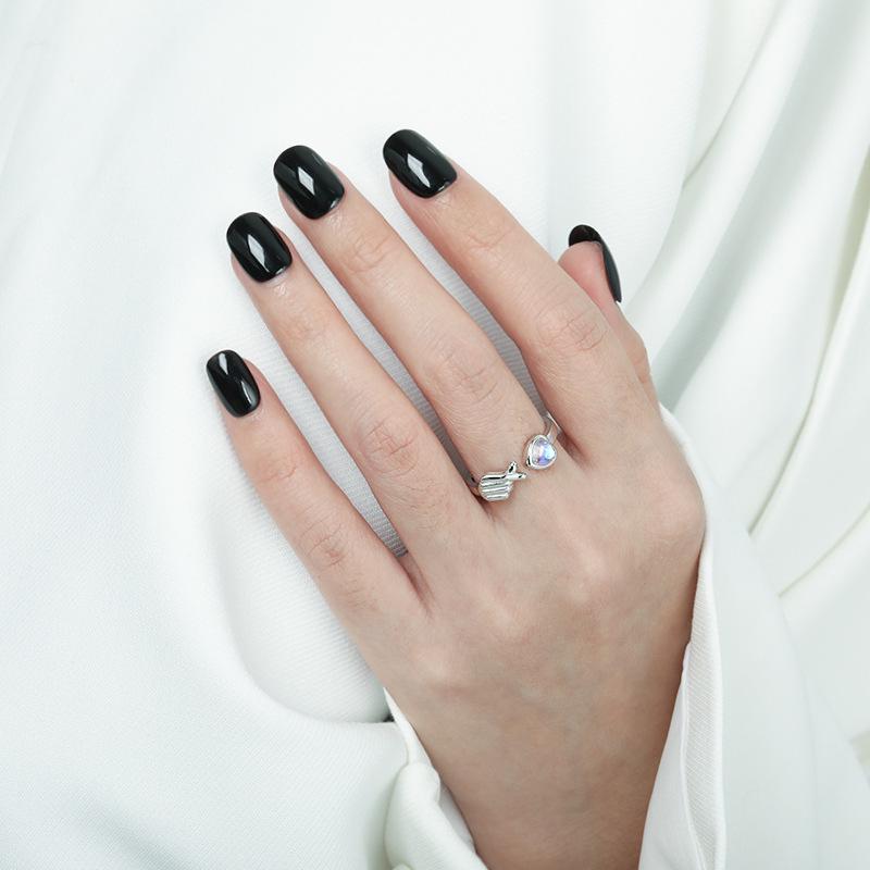 S925 Sterling Silver Heart Crystal Ring for Women - European American High-End Fashion Adjustable платиновый