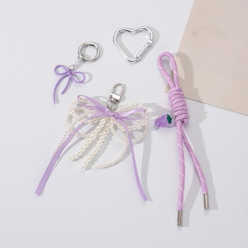Lovely Heart Keychain Bows Keyring Braided Rope Bag Charm Bag Pendant Ornaments Car Keychain Decorations