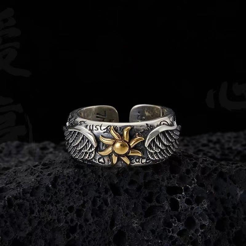 Sunflower Feather Wings Carving Pharaoh Eye Of Rune Amulet Ring Alloy Ring For Women Men Gift Party Daily Decoration