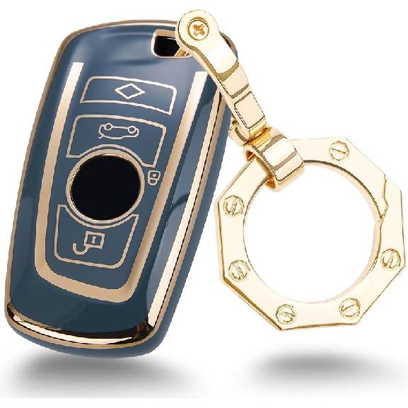 

Защитный чехол для ключей YHC Bmw, подходит для Bmw X1 X2 X3 X5 X6 X7 и серии 1 2 3 4 5 6 7 8 с золотым брелоком A-Blue