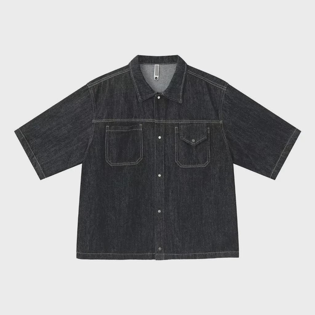 Unisex American Retro Denim Short-Sleeved Shirt and Cropped Shorts Summer Suit