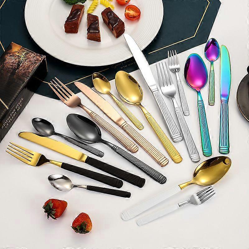 Roman column black 20-piece set Roman column stainless steel cutlery knife, fork and spoon 24-piece set hotel restaurant steak knife, fork and spoon