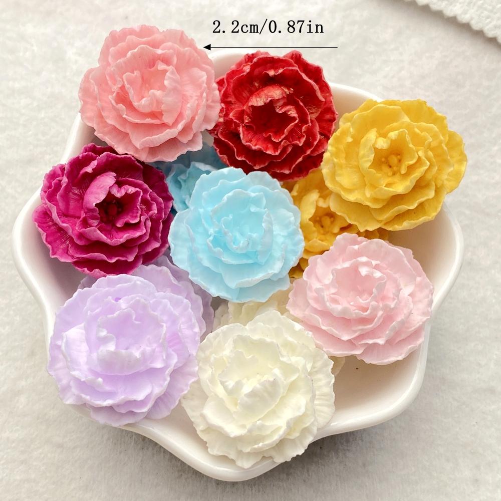 Resin Kawaii 3D Colorful Rose Flat back Flower Stone Scrapbook Figurines 10PCS DIY Bow Decor Accessories Crafts