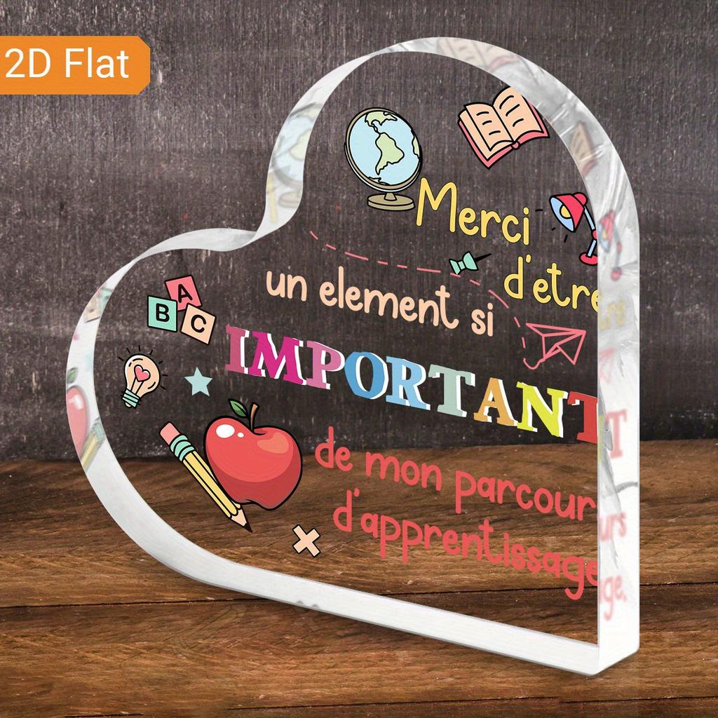 Heart-Shaped Teacher Appreciation Gift - French-Inspired "Important" Design with School Icons, Classroom Desktop Decor for Educators, Back To School