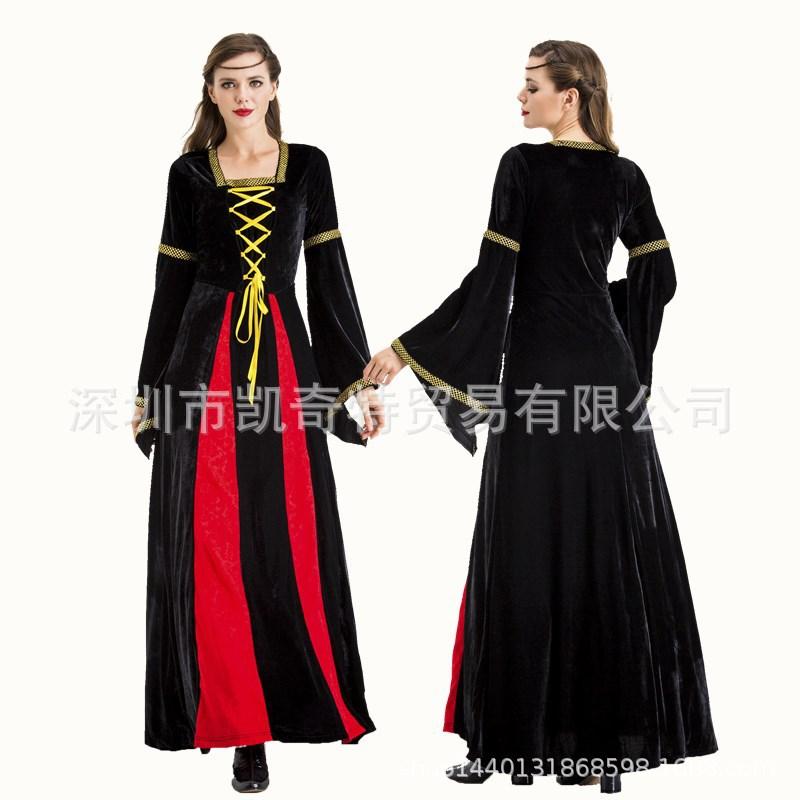 Vintage court costume Halloween dress empty 1play stage performance costume hooded long sleeve strappy dress