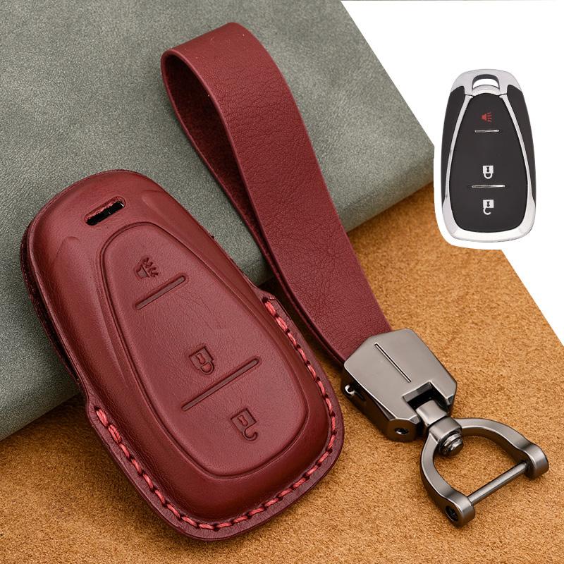 Genuine Leather Key Case Cover Suitable for Chevrolet Tracker Buckle Malibu XL Explorer Volando Pioneer Key Fob Protector