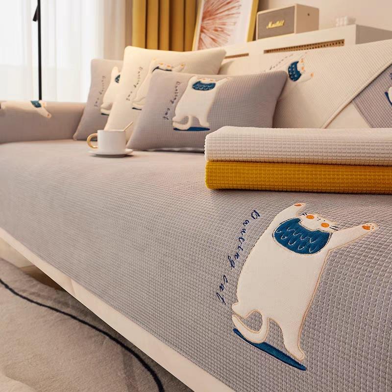 

Бархатная Нескользящая подушка для дивана, универсальная подушка для четырех сезонов, зимняя плюшевая простая крышка для дивана с изображением кошки, полотенце для дивана