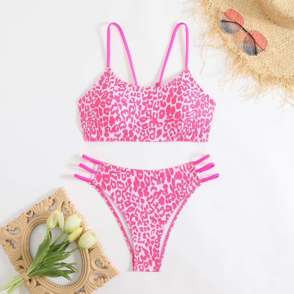 Women Summer Beach Holiday Sexy Leopard Printed Triangle Bikini
