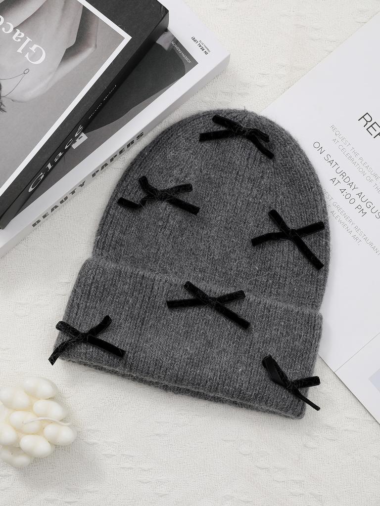 Luxury Rabbit Fur Knitted Hat Women Winter Warm Soft Bowknot Beanie For Women (elegant Solid Colors) | Cozy Fur Lined Baggy Cap