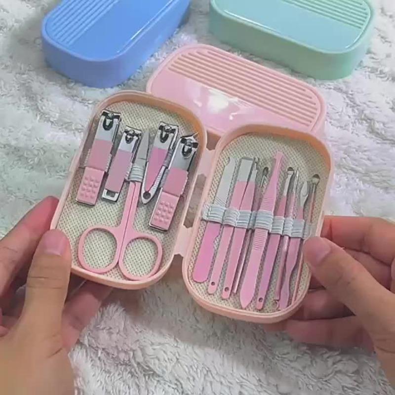 14-teiliges professionelles Morandi-Nagelset, Maniküre-Set aus Edelstahl mit Aufbewahrungsbox, Peeling-Feile & Nagelscheren für Salon & Reise