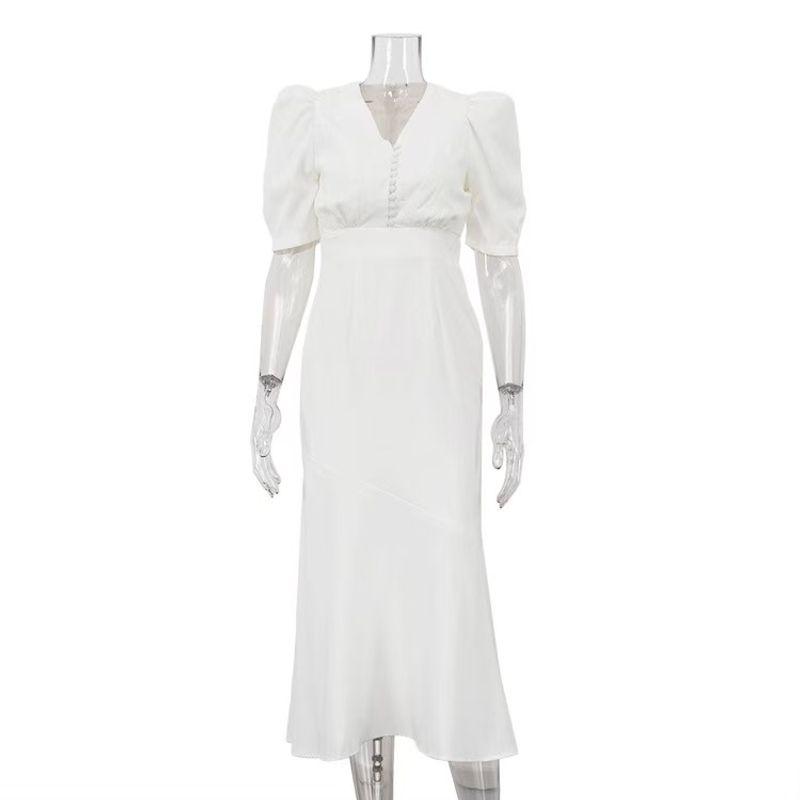 

Fashion Wind New Arrival Fashionable, Elegant and Sexy V Neck Short Sleeve Waist-Controlled Silm Dress Sexy V-neck Dress White S
