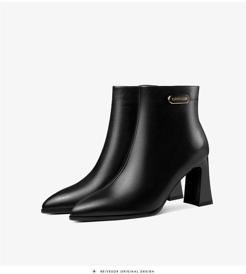 Women's High Heel Soft Leather Ankle Boots, 2025 Autumn Winter Collection, Pointed Toe, Plus Velvet.