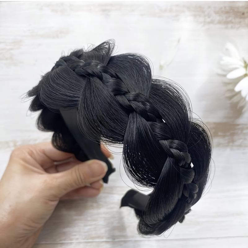 

Fishbone Braid Wig Headband Fried Dough Twists Braid Headband Heightens Cranial Crest Hair Band 1PCS чёрный