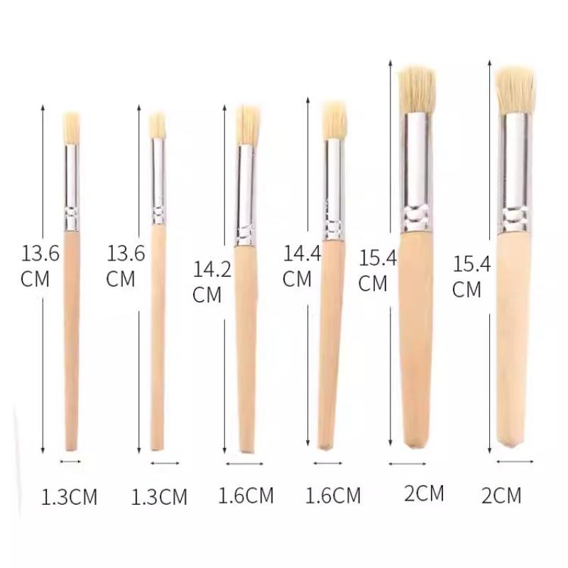 3/6 Pcs Pig Bristle Round Head Hard Hair Hollow Template Brush Set Oil Paint Pier Pen Professional Art Painting Flat Head Brush