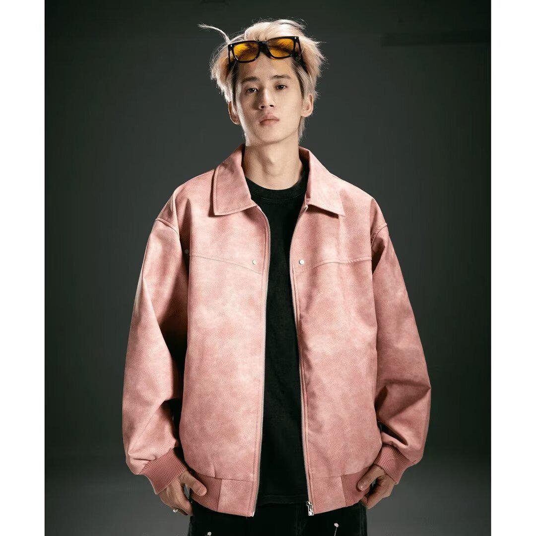 

Мужская американская ретро кожаная куртка - Осень/Зима, Мотоциклетный стиль, Уличная мода, Унисекс, Универсальная, Красивый дизайн Extra Large (XL) розовый