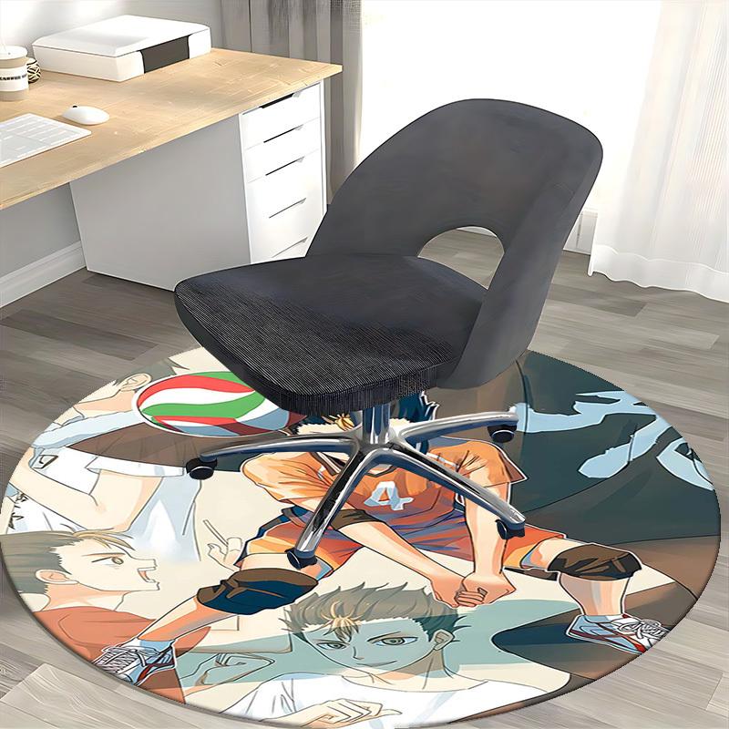 1pc Anime Volleyball Player Round Carpet - Office Chair Mat, Non-Slip Rug for Home Decor, Seasonal Gift, Suitable for Office, Living Room, Bedroom, Ga