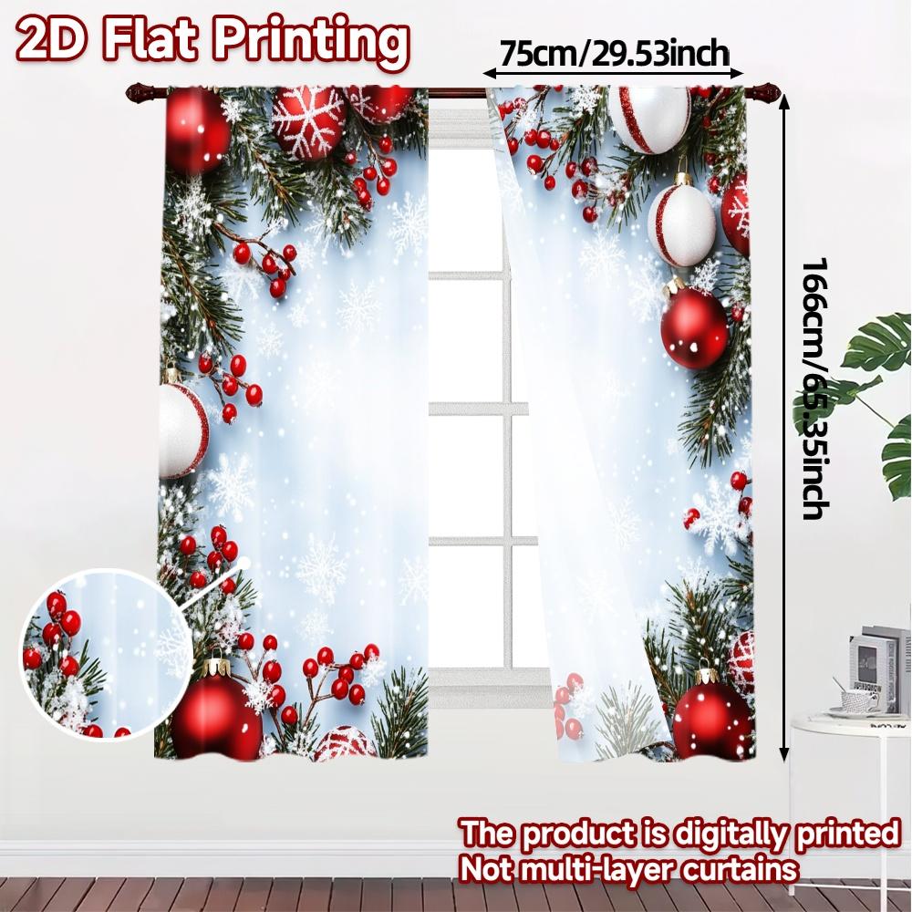 2pcs,Curtains Christmas Ornaments Snow Festive Chic Curtains Semi-Sheer Curtains Decorations Inside Suitable for Living Room,