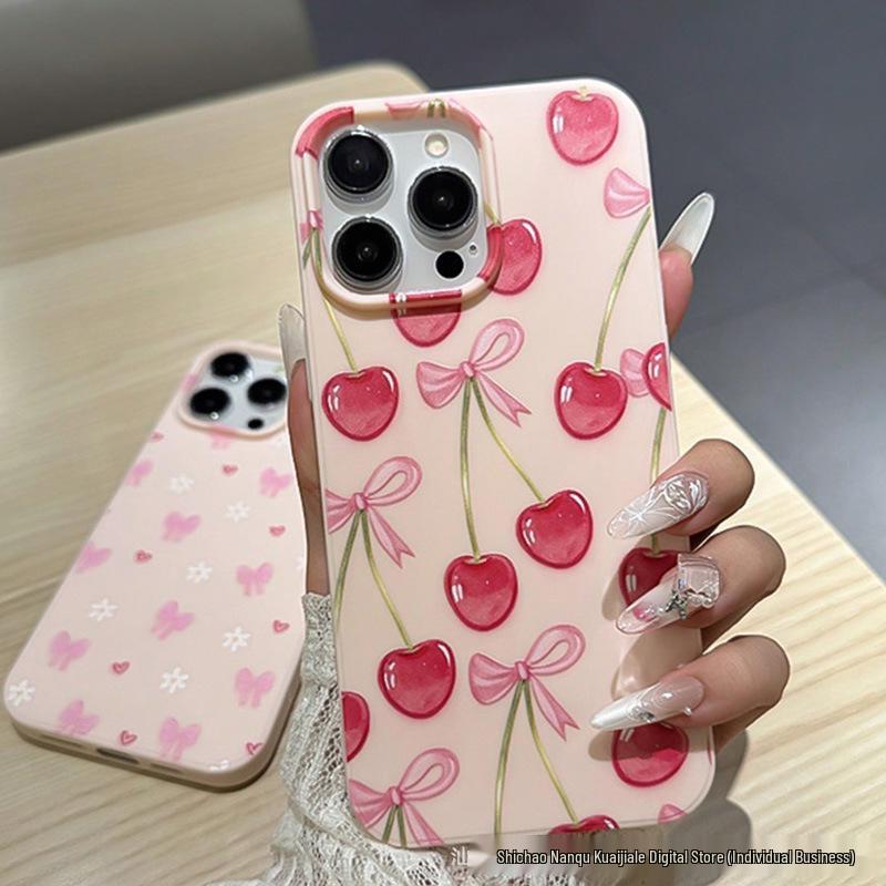 Pink Bow Cherry Full-Screen Phone Case for iPhone 11/12/13/14/15/16/17 PROMAX