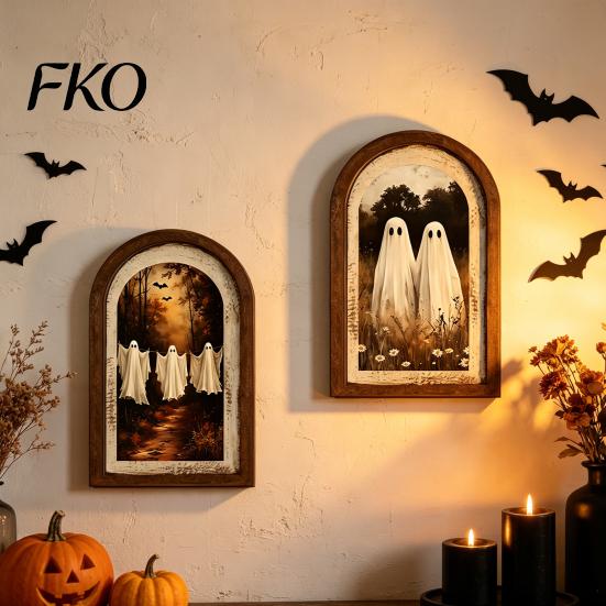 Rustic Ghost Table Centerpiece Arched Wall Decor, Cute Halloween Sign, Farmhouse Small Decorative Ornament Shelf Art for Mantel Living