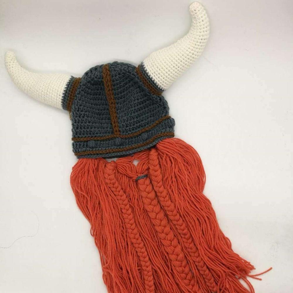 Hand Weave Bearded Funny Caps Funny Tricky Big Beard Mask Hat Viking Horn Hat Costume Accessory