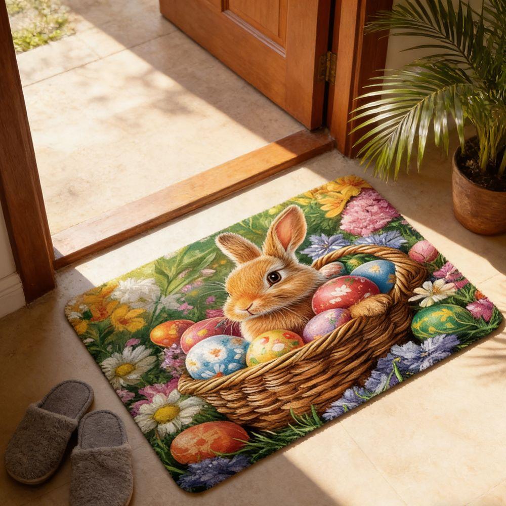 Cartoon Osterhase Fußmatte Ei Blume Badezimmermatte Anti-Rutsch-Matte Bodenschutz
