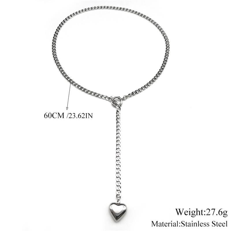 Heart Star O-ring Long Chain Necklace For Women Men Punk Rock Stainless Steel Adjustable Y-Necklace