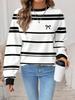 Casual Minimalist Striped Printed Pattern Loose Fit Crew Neck Long Sleeve Sweatshirt For Women Suitable For Autumn/Winter Fall Back-To-School Everyday