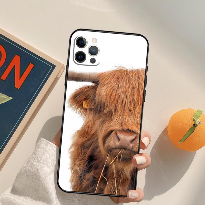 Cute Highland Cow Funda Case For iPhone 15 14 16 Pro Max 11 12 13 Pro Max Mini XR 16e 16 15 Plus Phone Cover