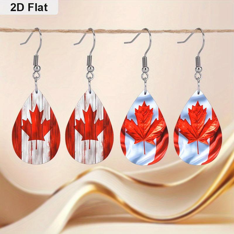 Canada Day Flag PU Earrings, Fashion Earrings, Lightweight Dangle Earrings, National Flag Gift, Canada Maple Leaf Jewelry, Party Accessories