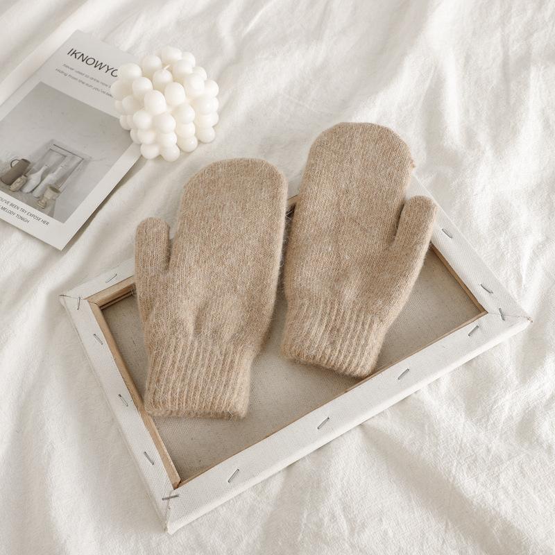 

Зима Зберігає тепло плюс кашемір однотонна еластичність м’які повні пальці рукавиці рукавиці для жінок хутро кролика в’язані милі рукавички One Size