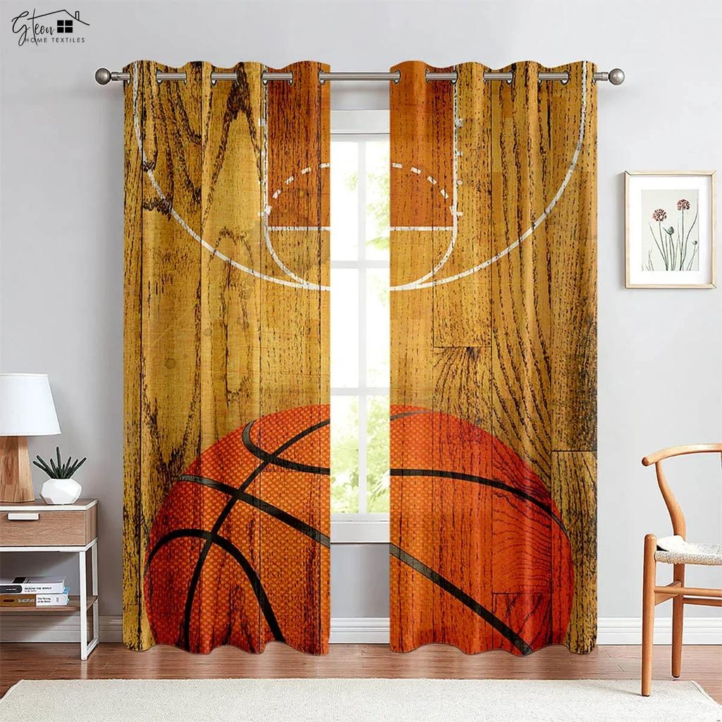 2-Piece Set Of -Blooded Basketball 3d Printed Curtains Polyester Fiber Bedroom Living Room Dormitory Decorative Curtains