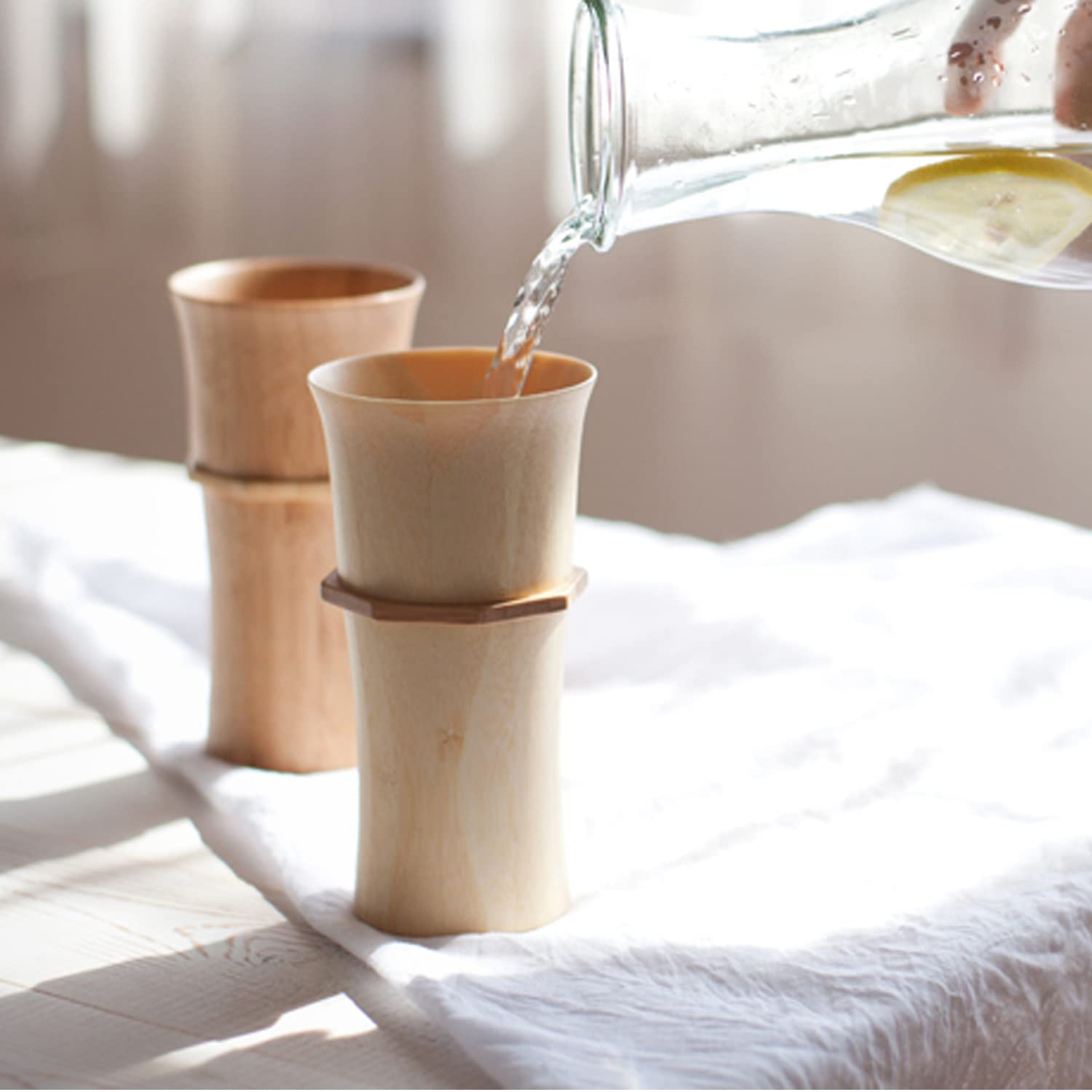 

RIVERET Pair of Large 250ml Bamboo Tumblers, Dishwasher Safe, White/Brown, RV-104LWLB