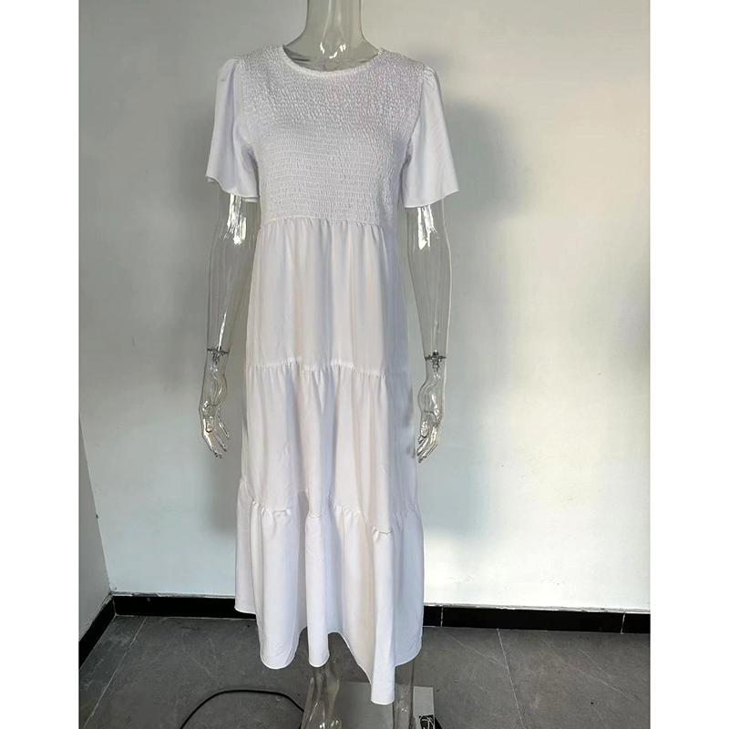 Fashion Slim Fit A Line Pleated Elegant Loose Dresses for Women Summer New Round Neck Casual Vacation Dress Women Vintage Plus Size Long Dress 26357