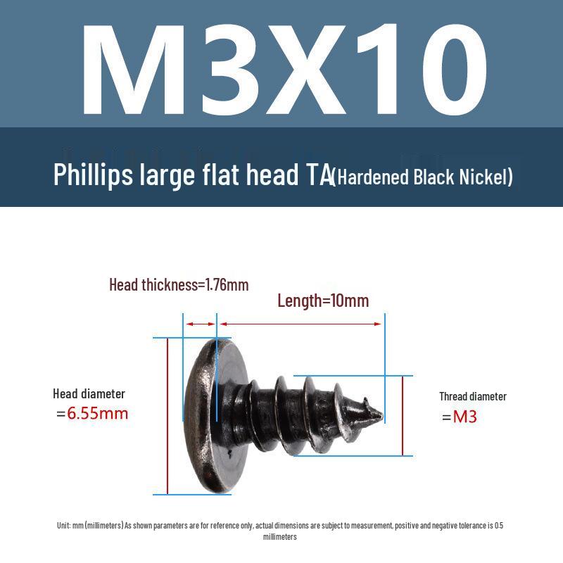 Yigu Black Nickel Hardened Phillips Flat Head Self-Tapping Screws M3-M5, Carbon Steel, Coarse Thread, Pointed Tail